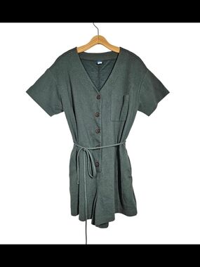 Old Navy Romper Womens Medium Green Boho Lagenlook Goblincore Casual